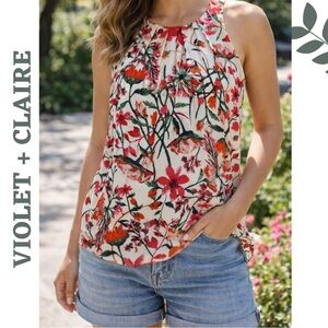Violet + Claire Floral Sleeveless Blouse XL Cream Red Green
